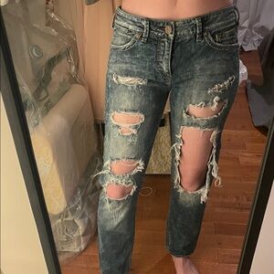 Ripped Boyfriend Jeans in Dark Blue